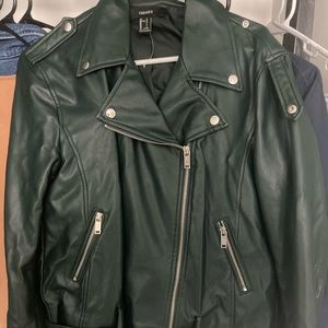 Green leather jacket silver buttons